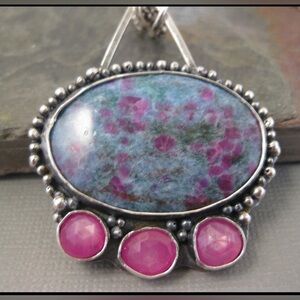 Strawberry Frog Original Ruby in Kyanite and Pink Sapphire Sterling Pendant